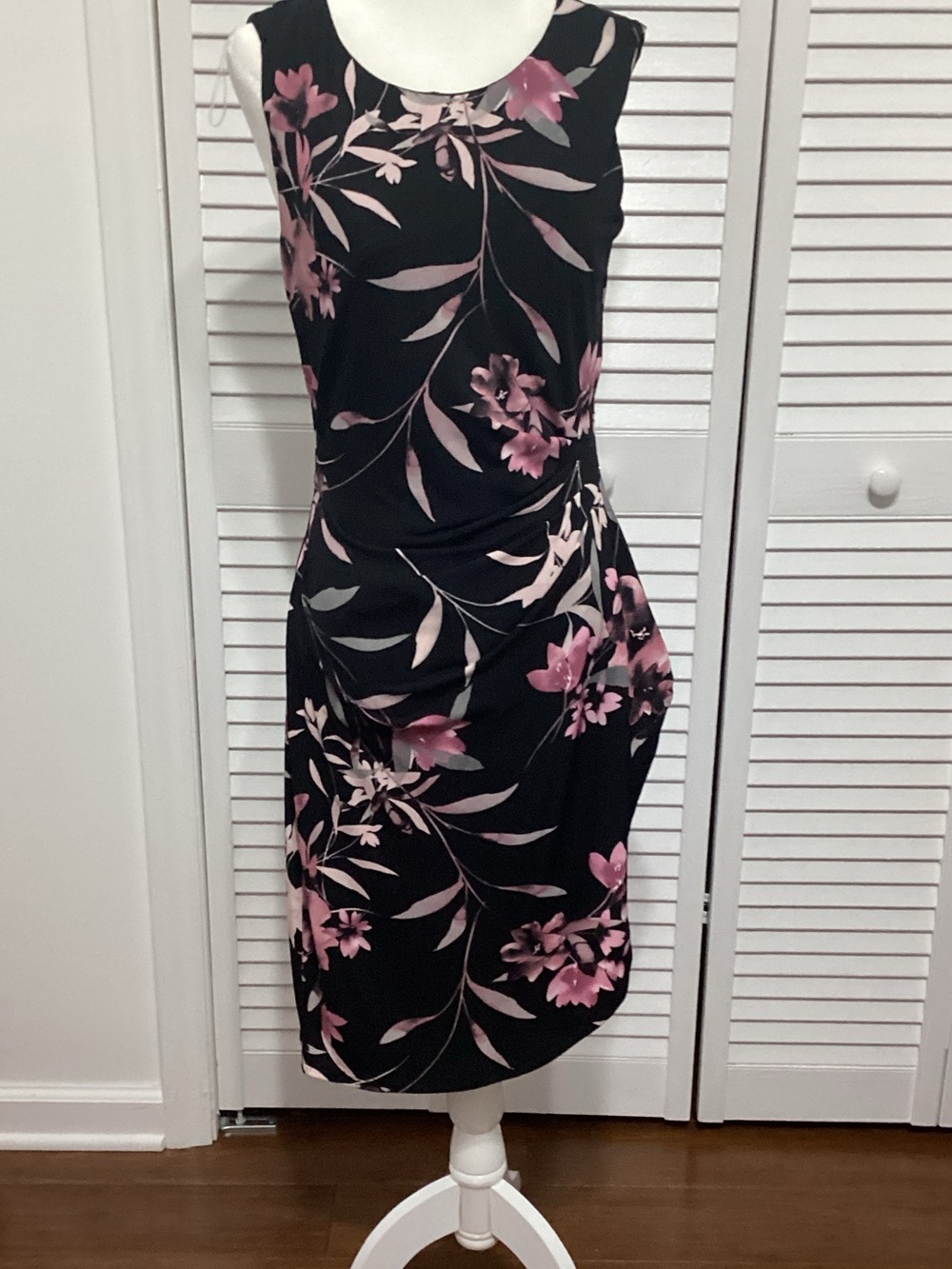 connected apparel Black Midi Dress with Pink Floral Print